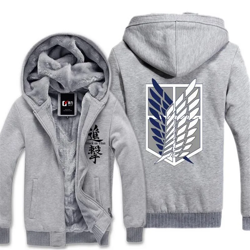 Warm Hoodie Аниме атака на Титанов Зимняя Толстая Толстовка с капюшоном мужская теплая толстовка на молнии зимнее пальто куртка теплая Атака Титанов Топы - Цвет: Warm Hoodie