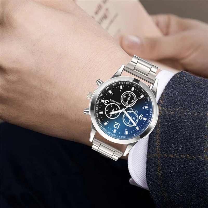 Men Watch 2021 Blu-ray Glass Stainless Steel Strap Luxury Wrist Watches Christmas gift