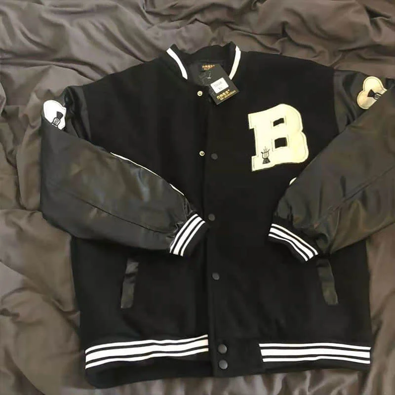High street men's jacket spring autumn national fashion hip-hop woolen vintage baseball jacket men's loose street coat unisex