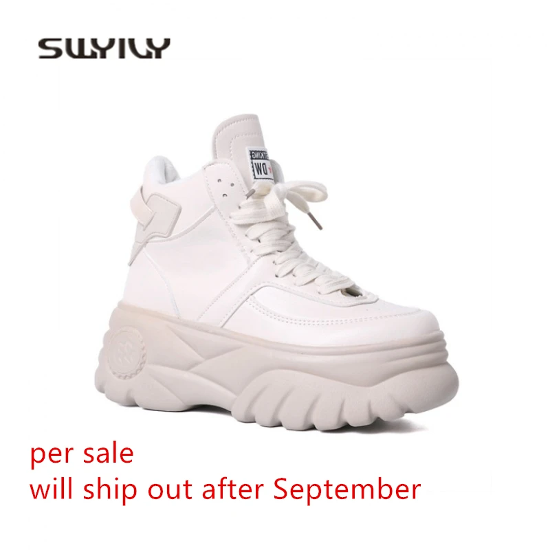 Женские кроссовки на платформе SWYIVY белые/черные повседневные с высоким берцем