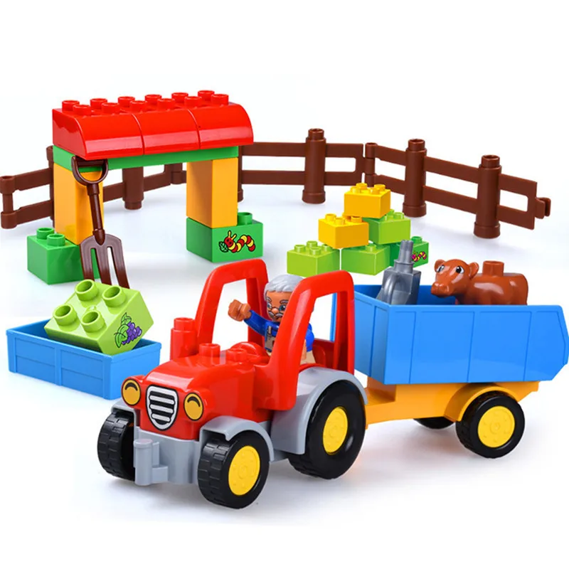 Набор строительных блоков Happy Farm грузовик машина игрушки Duplo фигурки животных