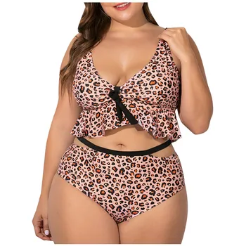 

Women Two-Piece Swimsuit Leopard Print Sling Knot Bikini Beachwear Swimwer Big size Female Bathing Beach Biquini Suit Lady 2020