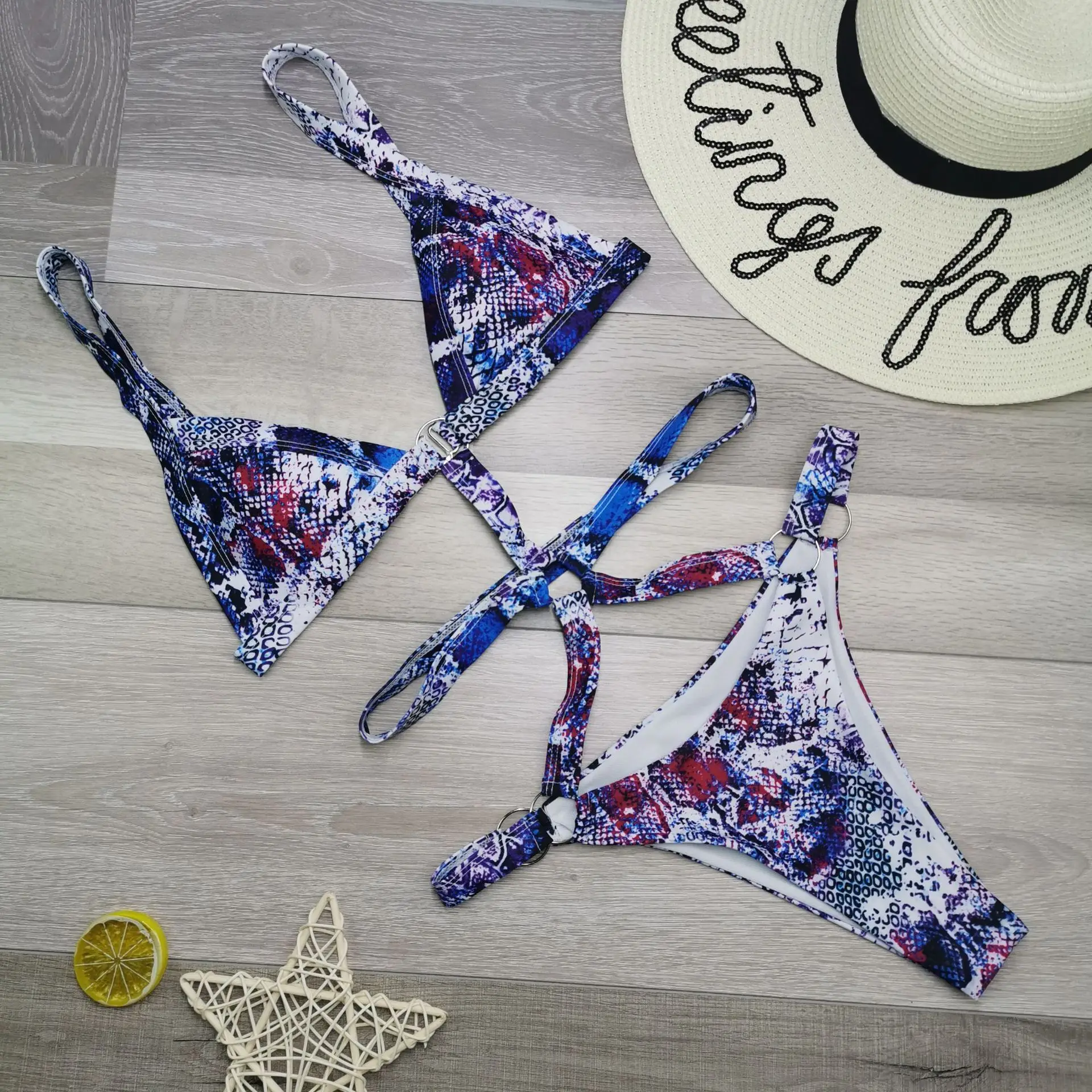 Summer New Sexy Women One Piece Serpentine Lace-up Printed Monokini Bandage Bathing Suit Push Up Padded Bikini Swimsuit Swimwear