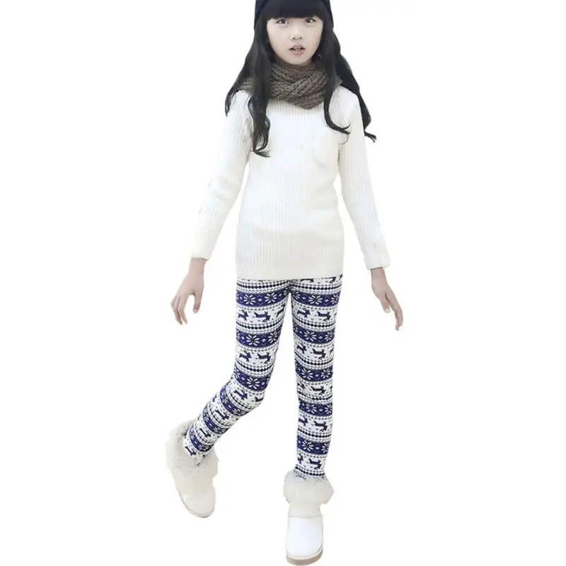Fashion Autumn Winter Warm Christmas Leggings Velvet Flower Print Girl Pants New Korean Style Children Kids Pants Girl Clothing