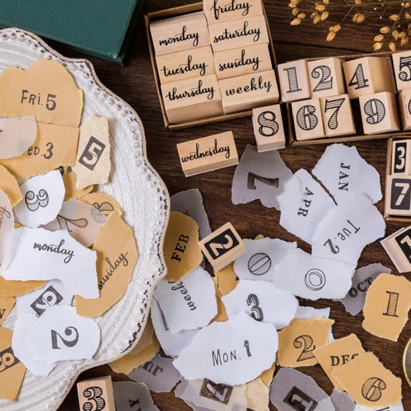 

Roller Stamp Wood Stamps For Letter Wood Stamps Number Month Pattern Multi-Function Week Graffiti