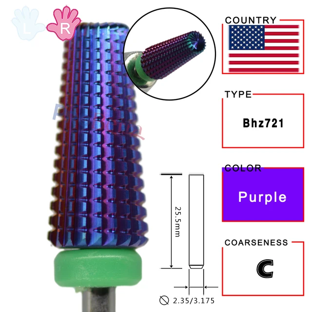 Proberra Right hand Strongest 5 IN 1 Carbide Purple multi-function Tungsten Carbide nail milling purple drill bits Purple-C
