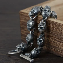 Мужской браслет из чистого серебра 925 пробы в готическом стиле с черепом, ювелирные изделия A4324