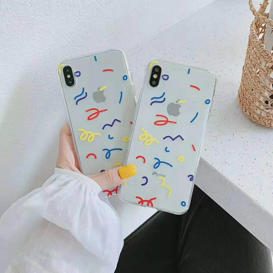 

Simple color line transparent soft TPU Phone case for iphone 6 6s 7 8 Plus xr xs max x Cute Clear Back Cover