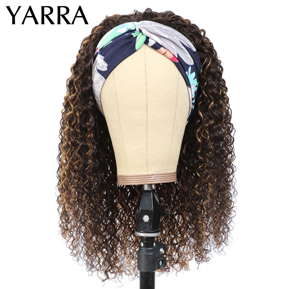 Brazilian Kinky Curly Headband Wig Human Hair Highlights 4/27 Brown Headband Human Hair Wigs Glueless Remy Brazilian Hair Yarra
