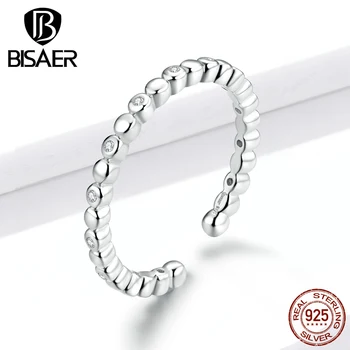 

Beaded Rings BISAER Hot Sale 925 Sterling Silver Simple Petite Cubic Zircon Pave Open Finger Rings for Women Jewelry EFR107