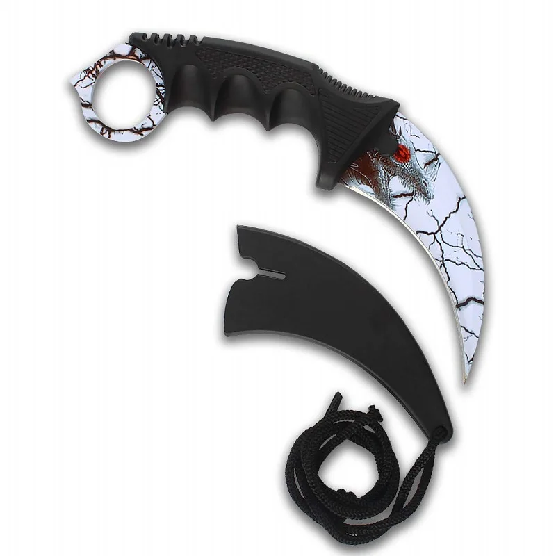 HS инструменты CS GO контр страйк Коготь Karambit нож шейный нож с оболочкой тигровый зуб настоящая игра нож Походный нож - Цвет: White Dragon