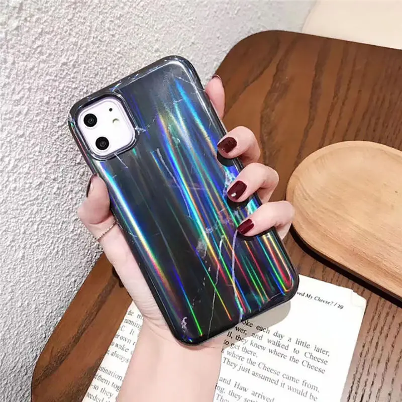 Мраморный лазерный градиентный цветной чехол для телефона для iphone 11Pro Max чехол X XR XS Max 7 8 6 6S Plus Глянцевая мягкая IMD Силиконовая задняя крышка