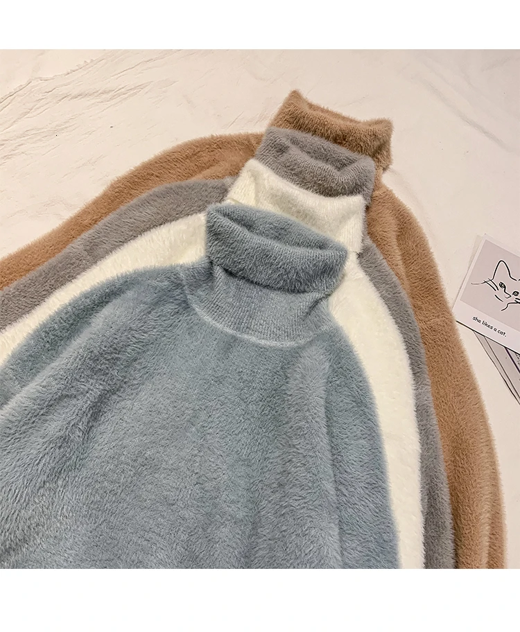 Winter Thick High Collar Sweater Men's Warm Fashion Solid Color Casual Knit Pullover Men Knitting Sweaters Male Sweter Clothes
