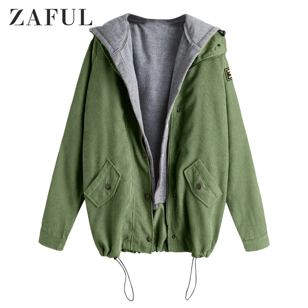 ZAFUL Вельветовая куртка Twinset пальто женское с капюшоном с длинным рукавом с буквенным принтом куртки с широкой талией пальто женское зимнее пальто верхняя одежда