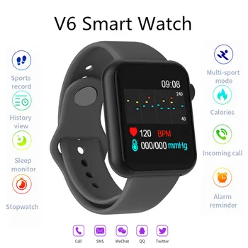 

Samrtwatch 2020 Bluetooth Call Android V6 Sport Watch Passometer Distance Blood Pressure Monitor PK W26 Smart Watch