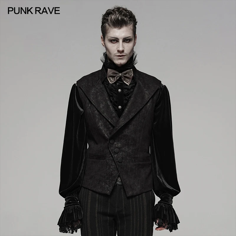 

PUNK RAVE Men's Gothic Gentleman Elegant Floral Suede Short Waistcoat Punk Stage Performance Party Sleeveless Slim Tank Tops
