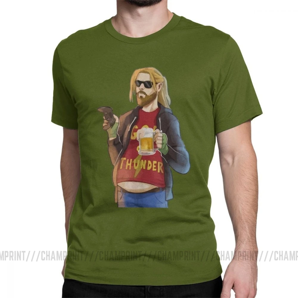 God Of Thunder Fat Thor Like Beer And футболки игровые мужские хлопок футболка с коротким рукавом размера плюс - Цвет: Армейский зеленый