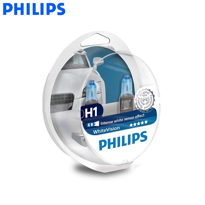 Philips H1 12V 55W White Vision 3700K интенсивная белая ксеноновая белая Автомобильная фара автомобильные галогеновые лампы ECE 12258 WHVSM, пара+ 2x T10