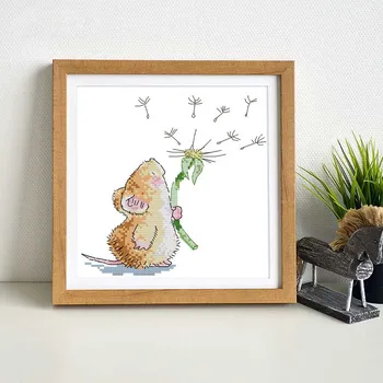 

Joy Sunday mouse and Dandelion cross stitch kit lovely printed chinese embroidery needlework decorations for home embroidery set