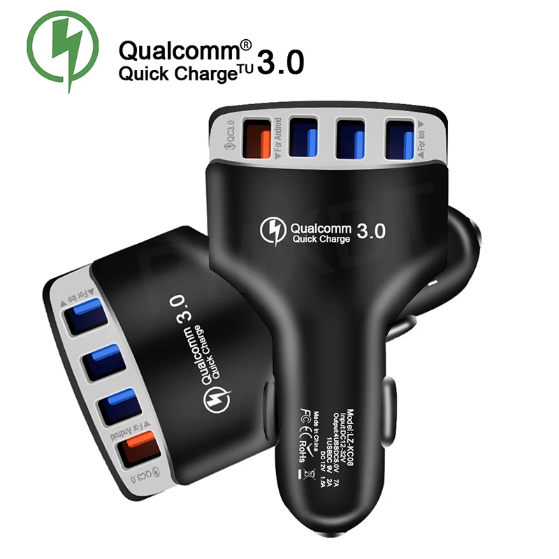 QC3.0 4 порта USB Автомобильное зарядное устройство быстрой зарядки 3 0 для iPhone Samsung