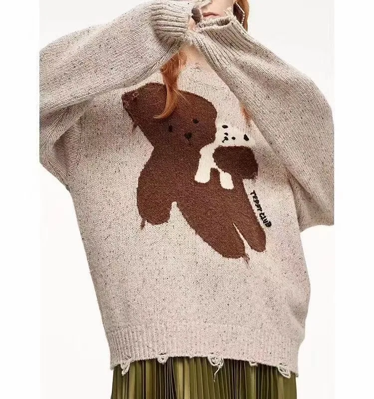 

Teddy Bear Sweater Ladies Turtleneck O-Neck Loose Long Sleeve Sweater Lazy Style 2020 Autumn/Winter Sweater