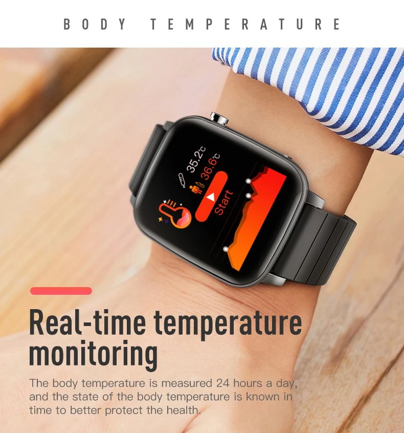 Fitness Tracker Body Temperature Heart Rate Blood Pressure Blood Oxygen Smart Watches with ECG PPG SPO2 for Old Men Women SP1