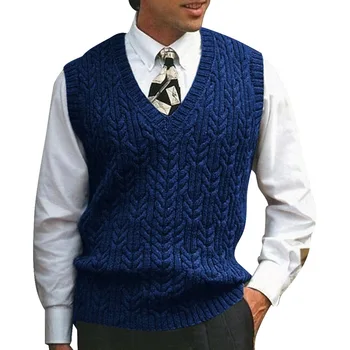 

2020 Men Knitting Sweater Vest Solid Color Cashmere Sweaters Sleeveless Casual Pullover Autumn Men V-Neck Slim Knitted Waistcoat