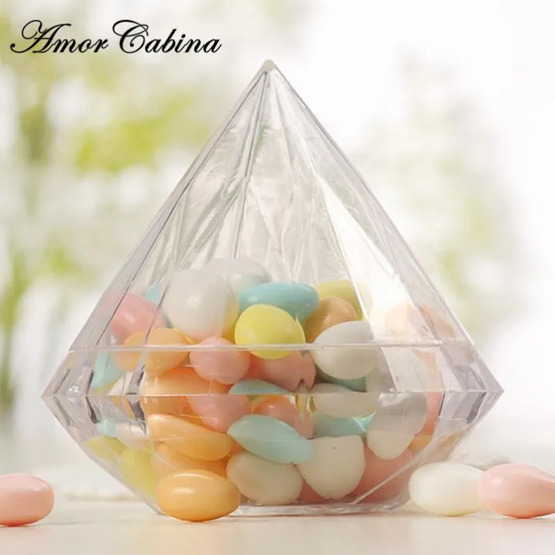

30pcs Creative Transparent Wedding Diamond Shape Children's Party Family Transparent Plastic Heavy Decorative Candy Box Gift
