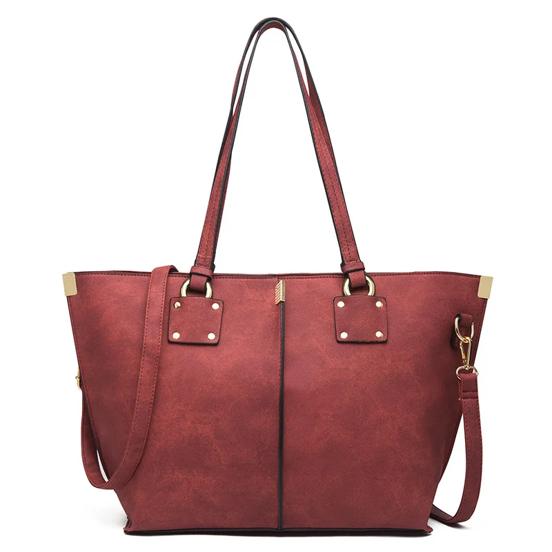 Большая женская кожаная сумка, женские сумки через плечо, модные женские сумки-мессенджеры, женские повседневные роскошные сумки-тоут - Цвет: Красный