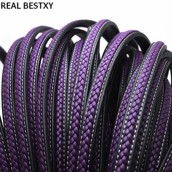 

2m/lot approx: 12*6mm black purple Braided wide Flat Leather Rope String Cord For Bracelet Jewelry Making Craft Accessories cord