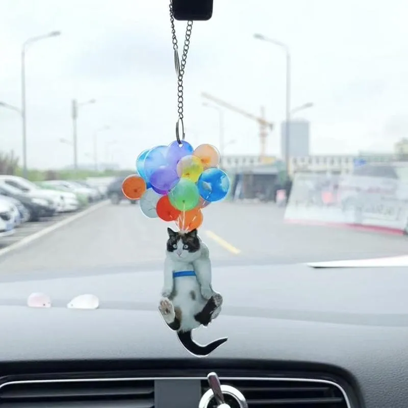 2021 Cute Cat Car Hanging Ornament with Colorful Balloon Hanging Ornament Decors 