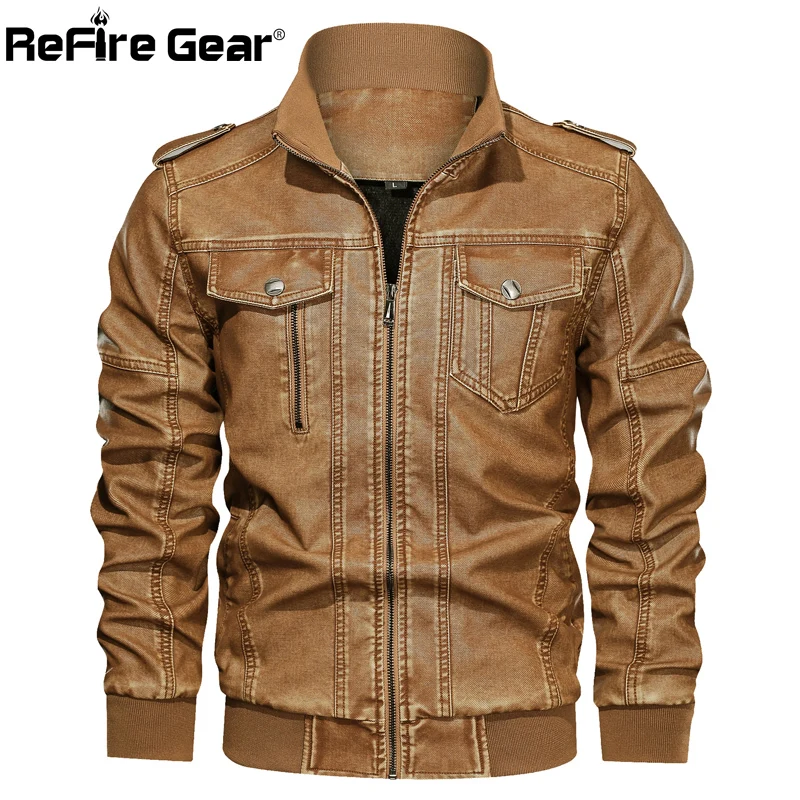 ReFire gear зимние Мотоциклетные Куртки из искусственной кожи для мужчин военный пилот бомбер тактическая куртка мужская Осенняя теплая винтажная повседневная куртка