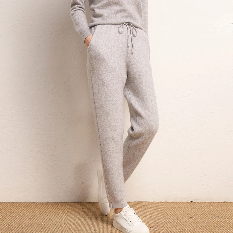 Women Pants 2021 New Autumn and Winter Soft Comfortable High-Waist 100% Pure Cashmere Knitted Female Elastic 7Color Cas | Женская одежда