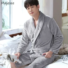 Robe мужские толстые осенние зимние новые модные мягкие мужские халаты больших размеров высокого качества с отложным воротником Harajuku Мужская домашняя одежда