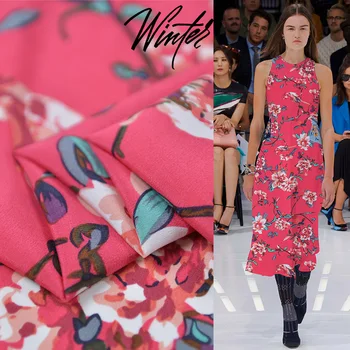 

Floral print on red 100% pure silk fabric silk crepe de chine fabric silk CDC fabric,SCDC1131