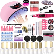 Набор для ногтей, Гель-лак для замачивания, выберите 12/10 цветов, Набор лаков для ногтей, верхнее покрытие, 24 Вт/30 Вт/36 Вт, УФ светодиодный маникюрный набор, набор для дизайна ногтей