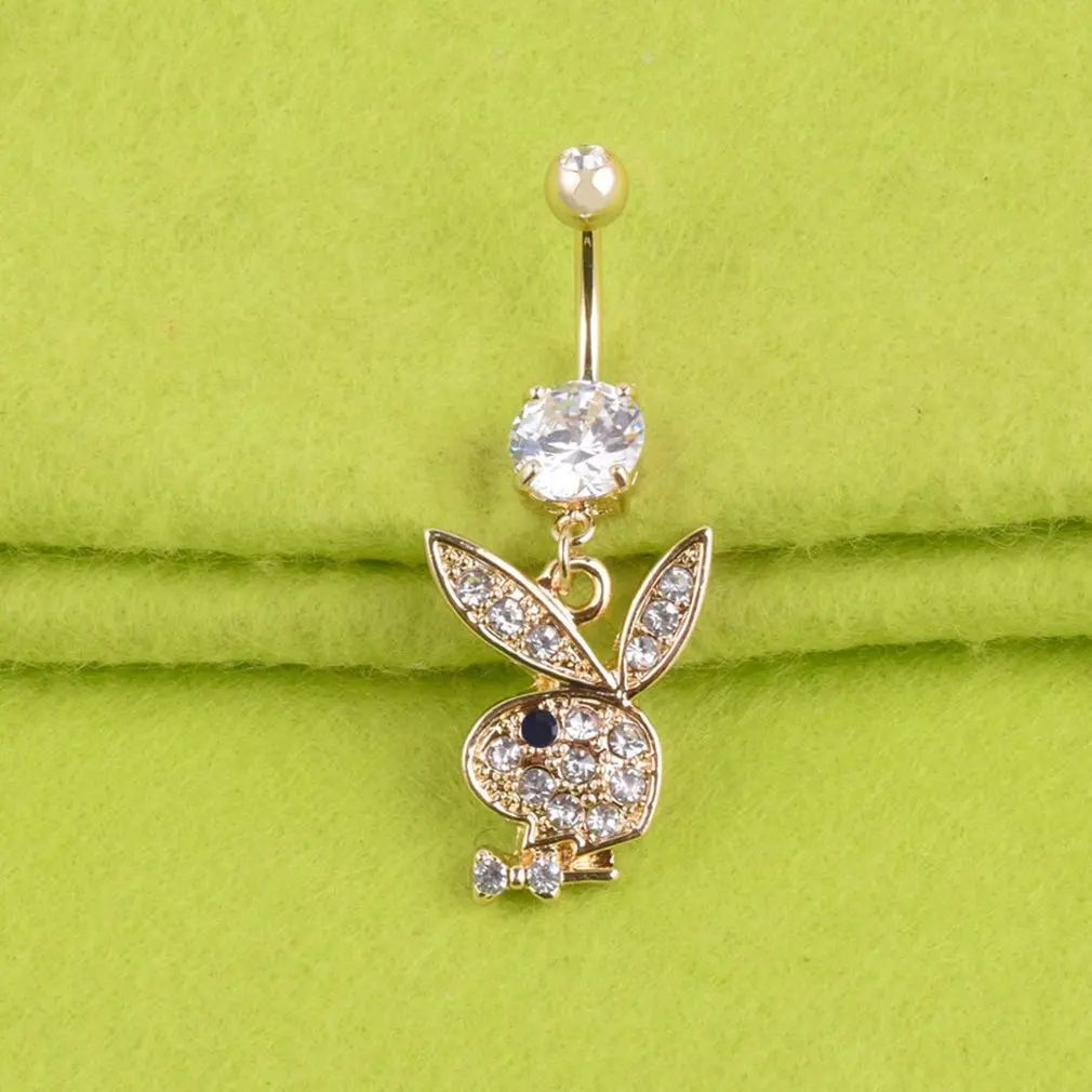 Zircon Rabbit Head Medical Women Belly Button Ring Beautiful Navel Piercing Body Fashion Jewelry Best Gift for Ladies