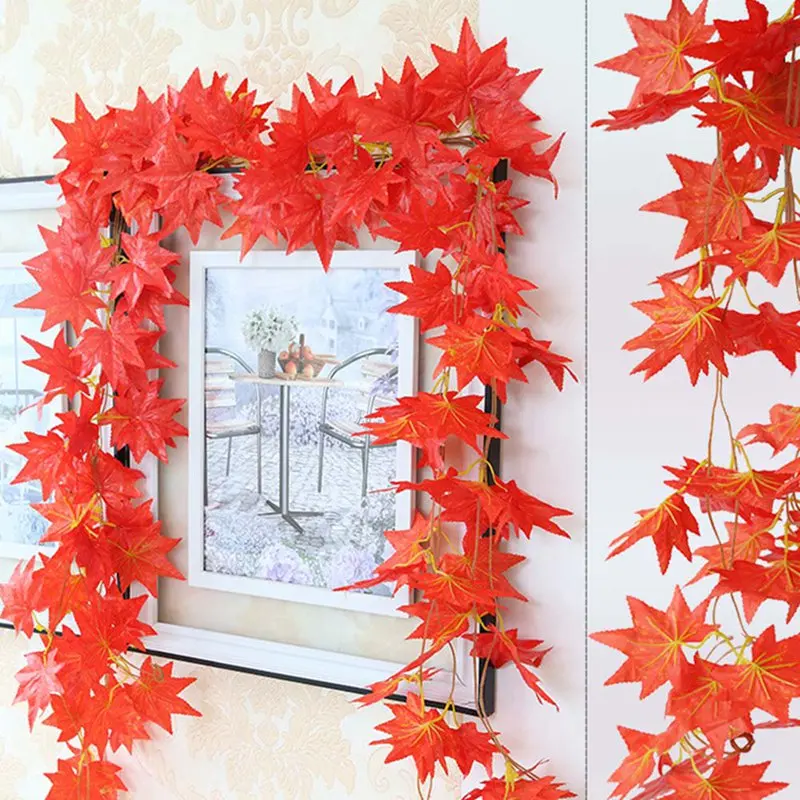 Artificial Fake Hanging Vine Red maple leaf Plant Grape Leaves Home Wall Decoration For Home Garden Party Decorations
