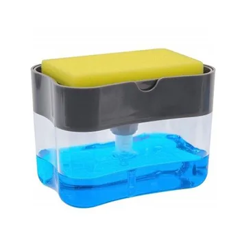 

Multifunction Manual Press Soap Dispenser Soap Pump Sponge Caddy Creative Home 2-in-1 Liquid Soap Dispenser With Washing Sponge