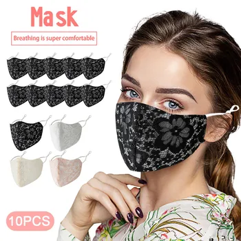 

10pcs Adult Lace Face Cover Masks Washable Reusable Adjustable Breathable Cotton Face Mouth Mask Mascarillas Mascarilla Masque F