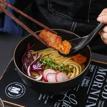 

Japanese ramen ceramic black bowl coconut fruit salad dessert bowls mixing rice cereal soup bowl set Household tableware