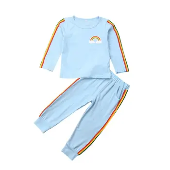 

2Pcs Active Kids Baby Girls Rainbow Outfits Long Sleeve Clothes Cotton Pullover Shirts Long Pants Child Girl Set Tracksuits 1-6Y
