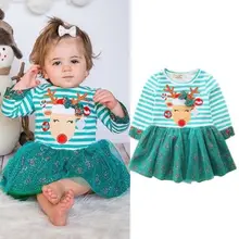 Рождественская одежда для маленьких девочек, Полосатое платье с длинными рукавами и Санта-Клаусом, праздничная одежда принцессы, платья