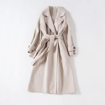 

Cthink Good Quality Thicken Warm Wool Long Coats And Jackets Women Stylish No Button Belt Slim Solid Beige Winter Coat Women