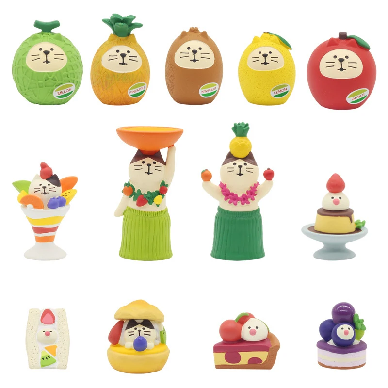 Japanese Fruit Cute Kawaii Cat Dharma Animal Ornaments Feng Shui Creative Gift Miniature Decoration Home Decoration Accessories