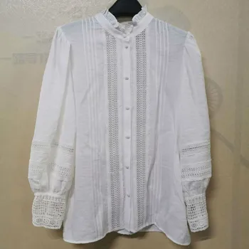 

Women Shirt 2020 Spring and Summer New Sweet Court Style Lotus Leaf Collar Bubble Sleeve Hollow Lace Wild Women's Shirt