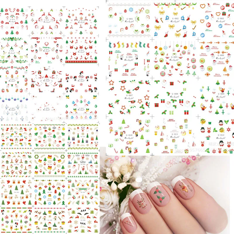 12 шт/1 лист сантас Снеговики елки снежинки Рождество стикеры 3D на ногти Nail Art Мода Женщины DIY Дизайн ногтей стикер