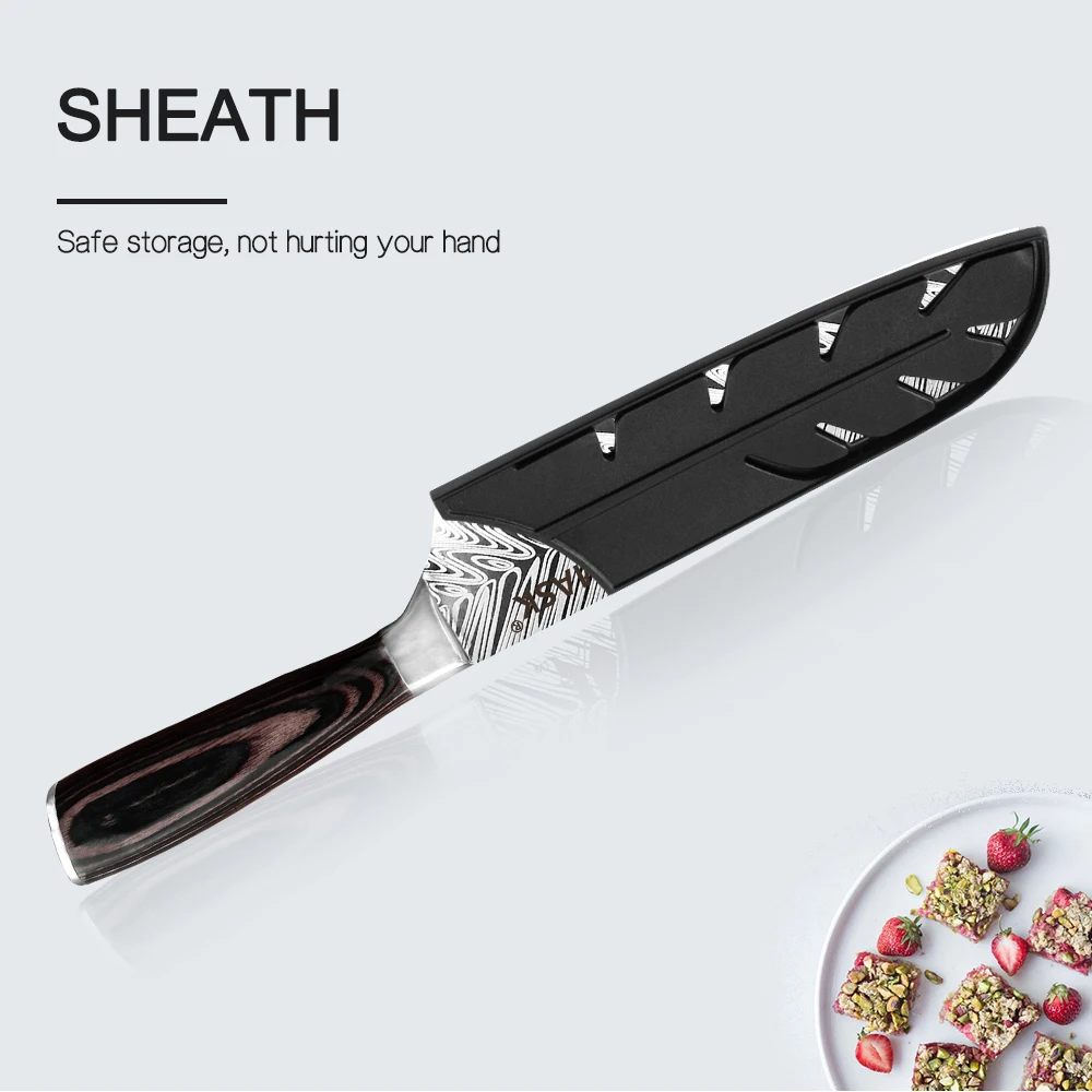 Набор кухонных ножей Damask 7Cr17 Mov кухонный нож из нержавеющей стали высококлассный нож с рисунком рыбьей кости с бесплатными подарочными ножны