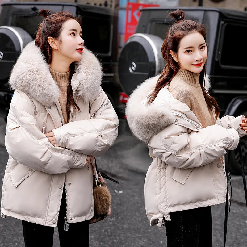 

Short-Style Cotton Coat 2018 Winter New Style Slim Fit Hooded Trend Simple Versatile Solid Color
