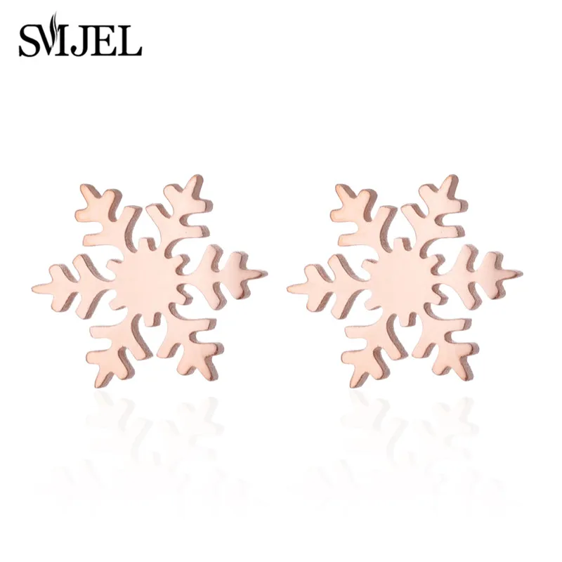 SMJEL маленькие серьги-гвоздики с мультяшным оленем и снежинками для девочек, детские рождественские украшения из нержавеющей стали, женские серьги